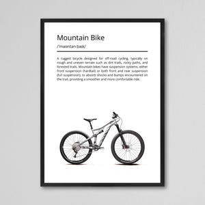 Mountain Bike Printable Poster, Minimalist Bike Poster, Cyclist Gift, Digital Download Art Print, Mountain Biking Wall Decor, Cycling Art V1