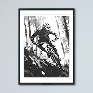 Affiche imprimable Mountain Biker, affiche de vélo minimaliste, affiche VTT, impression d’art en téléchargement numérique, décoration murale de vélo de montagne, art du cyclisme