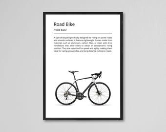 Póster imprimible de bicicleta de carretera, póster minimalista de bicicleta, regalo para ciclistas, impresión artística digital, decoración de pared de bicicleta, arte de pared de ciclismo V1