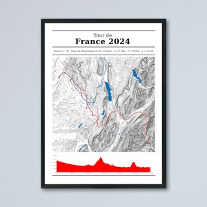 Carte d’itinéraire du Tour de France 2024, affiche de vélo minimaliste, cadeau du cycliste, impression de carte numérique, décor mural de cyclisme, art du cyclisme, piste 5