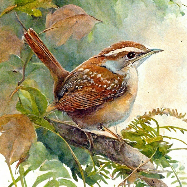 Carolina Wren Watercolor Print - Minimalist Bird Art for Home Decor