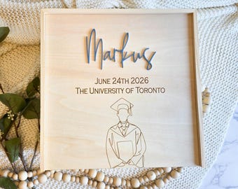 Personalized Wooden Graduation Memory Box, Custom Engraved Keepsake Gift for Graduate, Class of 2026, College or High School Grad Gift