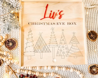 Personalized Wooden Christmas Eve Box, Engraved Family Xmas Keepsake