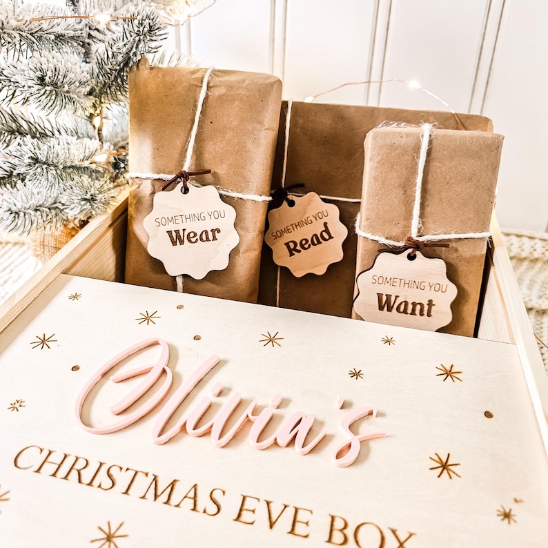 Personalized Wooden Christmas Eve Box, Family Xmas Eve, Reusable