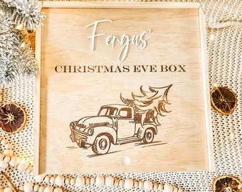 Personalized Wooden Christmas Eve Box, Engraved Family Xmas Keepsake (25cm)