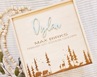 Personalized Wooden Baby Keepsake Box, Forest Scene