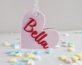 Personalized Valentine's Day Heart Tag, Engraved Name, Gift Basket Tag