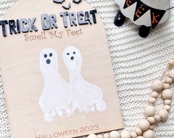 Baby's First Halloween Footprint Sign, Trick Or Treat, Maple Plywood