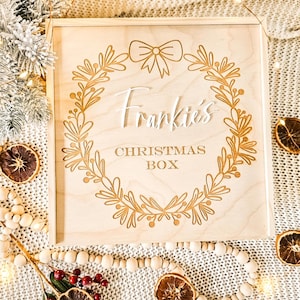 Caja de Nochebuena de Madera Personalizada, Caja Grande Grabada 25 cm, Nochebuena Familiar, Caja de Navidad Reutilizable Caja de Nochebuena, Caja de Navidad