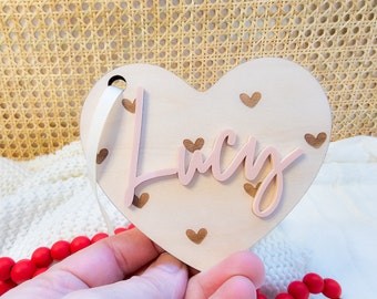 Personalized Valentine's Day Maple Plywood Heart Tag