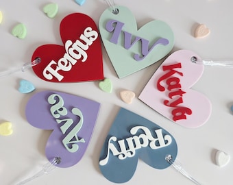 Personalized Valentine's Day Heart Tag, Engraved Name, Gift Basket Tag