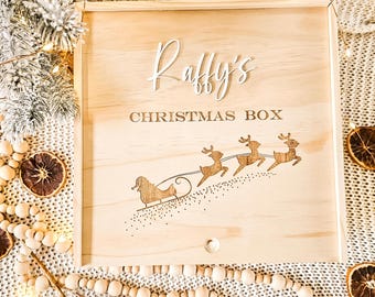Personalized Wooden Christmas Eve Box, Engraved Large box 25cm, Family Xmas Eve, Reusable Christmas Box Christmas Eve Box, Christmas Box