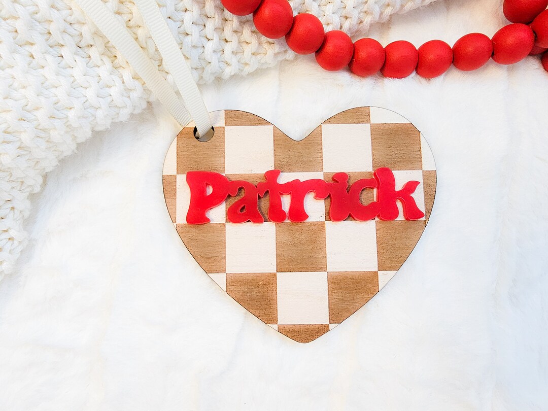 Valentine's Day Name Tag, Heart Name Tag, Wood Name Tag, Custom Name