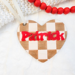 Valentine&#39;s Day Basket Tag, Personalized Valentine&#39;s Day Name Tag, Custom Basket Tag, Acrylic Heart Name Tag, Acrylic Heart Tag, Acrylic Tag