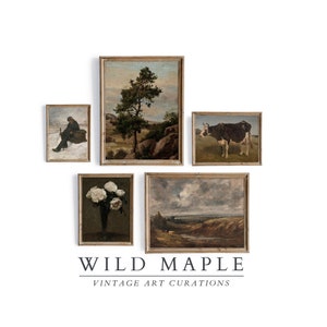 Antique Farmhouse Gallery Wall Art Print Set of 5, Vintage Home Decor PRINTABLE, Neutral Colors Landscape Print, Moody European Prints #08