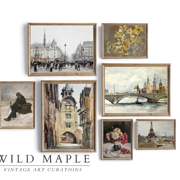 Vintage European Gallery Wall Art Print Set of 7,Paris, Vintage Home Decor PRINTABLE,Rustic European Paintings, Neutral Colors Print #01