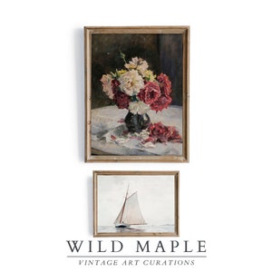 Vintage Farmhouse Gallery Wall Art Print Set of 2, Country Decor PRINTABLE, Neutral Colors Sailboat Antique Prints, Muted Floral  Print #13