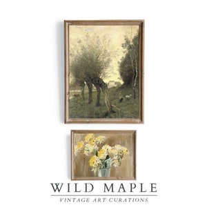 Vintage Farmhouse Landscape Wall Art Set of 2 Prints, Country Decor PRINTABLE,Rustic Muted Summer Artwork, Neutral Colors Floral Print #12