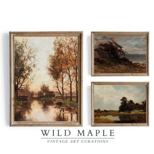 Rustic Fall Landscape SET of 3 Prints, Vintage Autumn Painting Wall Decor,Digital Download,Antique Farmhouse Gallery Wall Art, PRINTABLE #37