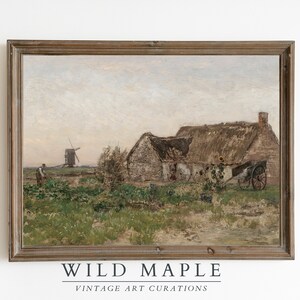 Vintage Countryside Farm Painting, PRINTABLE Country Field Farmhouse Decor, Cottage Decor, Moody Neutral Colors Landscape Print #34