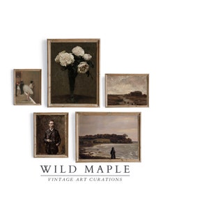 Vintage Moody Farmhouse Gallery Wall Art Print Set of 5, Antique Home Decor PRINTABLE, Neutral European Prints, Rustic Country Painting #08