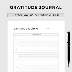 Weekly Gratitude Journal Printable Template, Gratitude Diary, Daily Gratitude Log, Thankfulness Journal, A4/A5/Letter, Instant Download