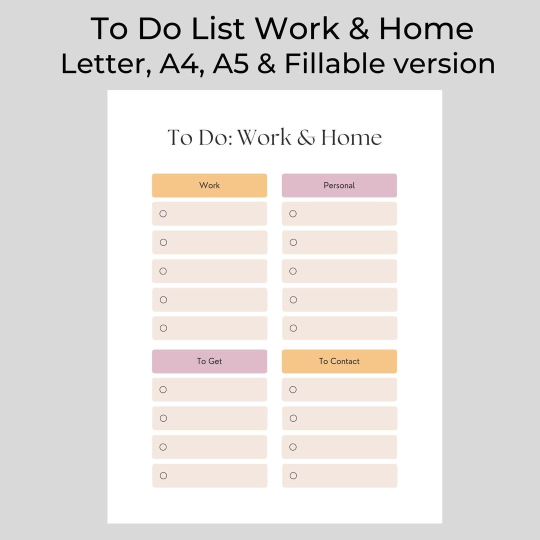 To Do List for Work and Home. Daily Organizer, Daily Task List. Instant ...