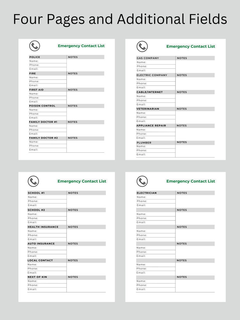 Emergency Contact List, Information for Nanny, Babysitter List ...