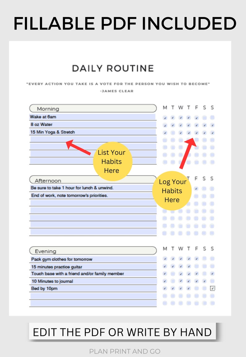 Daily Routine Planner Habit Tracker Self Care Log Daily - Etsy