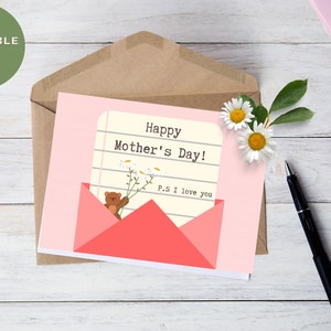IMPRIMIBLE Tarjeta del Día de la Madre, Tarjeta del Día de la Madre Feliz, Carta de Amor, Descarga Digital Instantánea - ¡Feliz Día de la Madre! PD Te amo