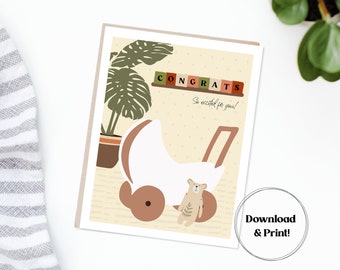 Congrats For New Baby! | Printable Card, Instant Download | Baby Shower Card | Gender-Neutral Baby Card