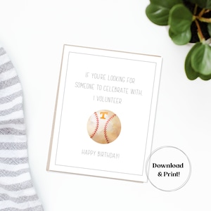TN Vrijwilligersverjaardagskaart | Afdrukbaar, direct downloaden | Tennessee Vols | Honkbal
