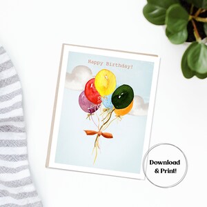Alles Gute zum Geburtstag Ballons Karte | Druckbar, Sofort Download | Fröhliche Geburtstagsgrüße | Spaß