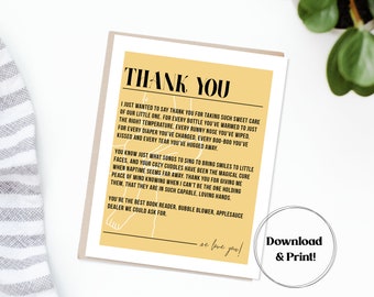 Printable Thank You Card for Daycare Teacher, Preschool, Nursery, Nanny ...