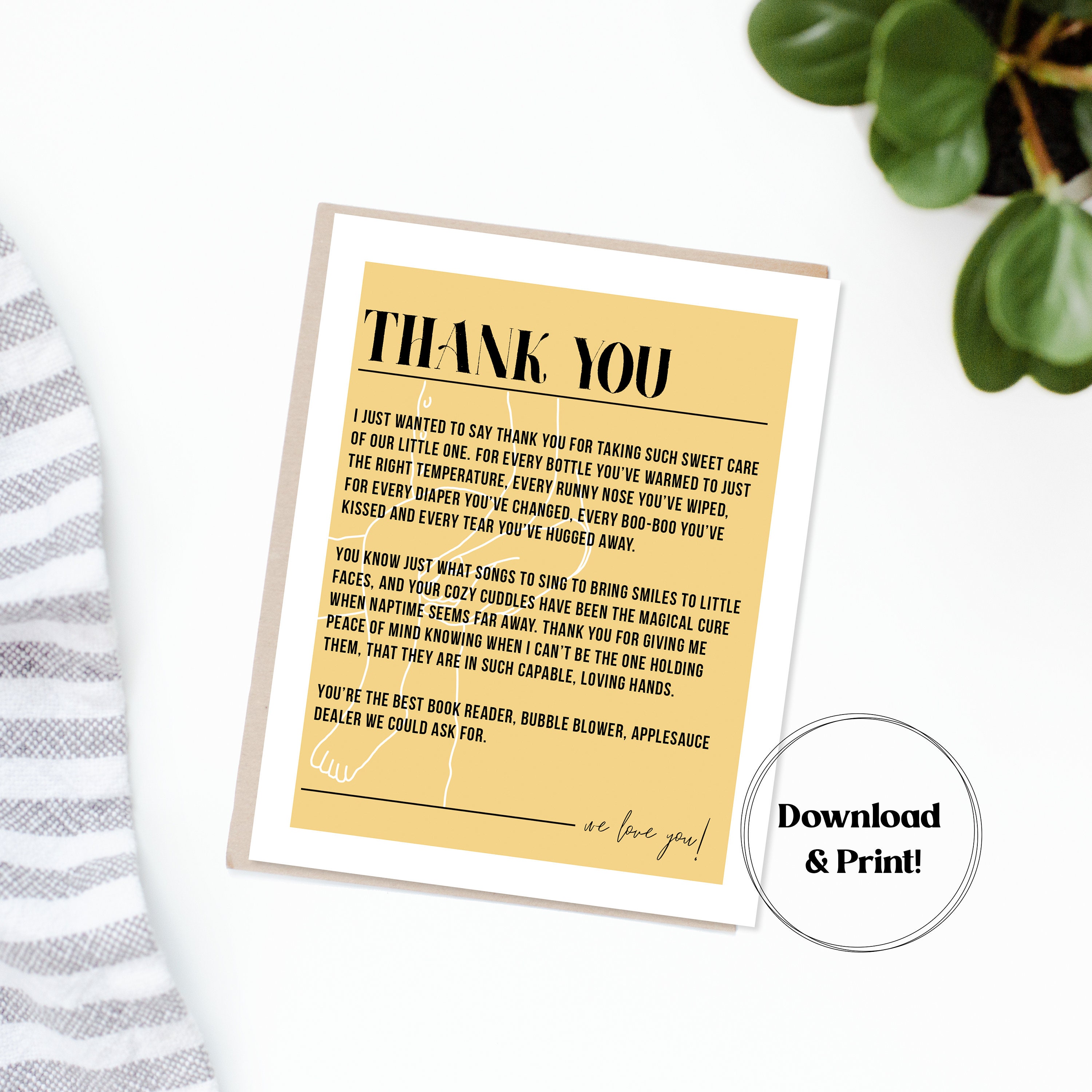 Babysitter Thank You Card | Printable, Instant Download | Daycare