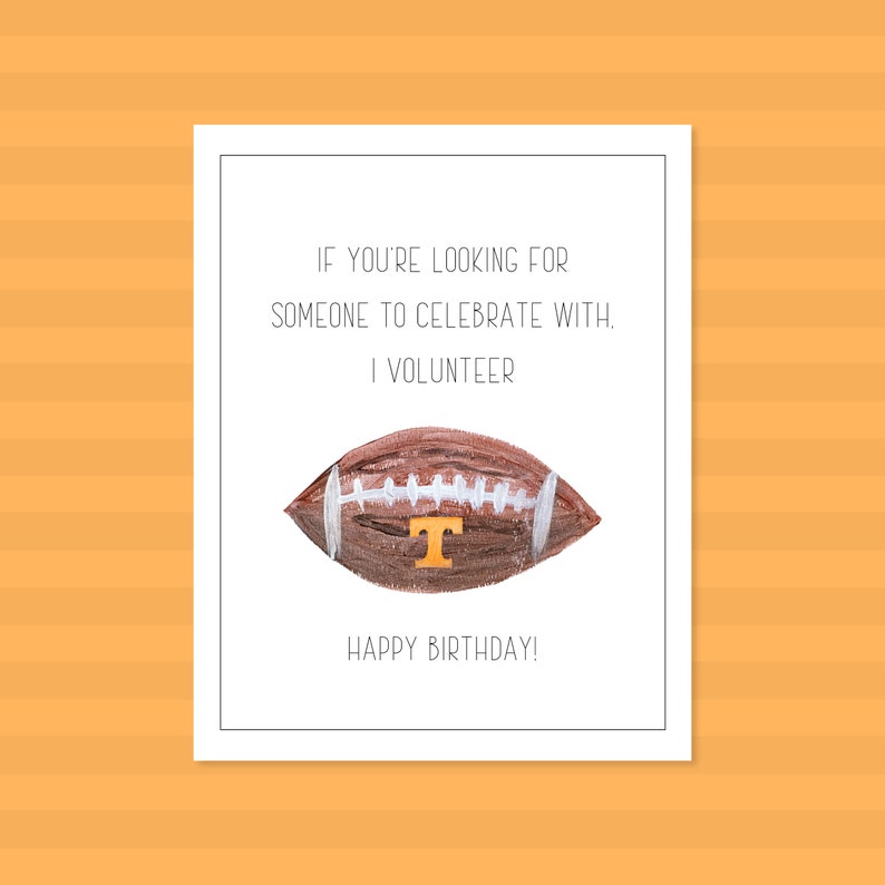 TN Volunteers Birthday Card Printable, Instant Download Tennessee Vols
