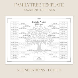 Editable 6 Generation Family Tree Chart, DIY Genealogy Chart, Ancestor Chart, Fillable Template, Instant Download