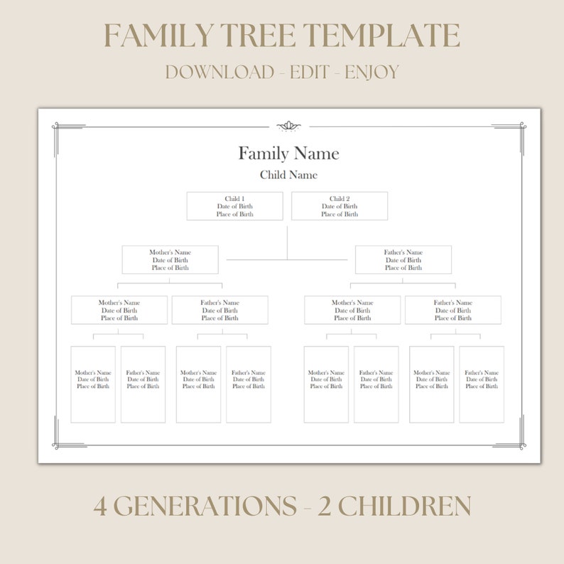 Family Tree for 4 Generations Printable Family Tree Template - Etsy