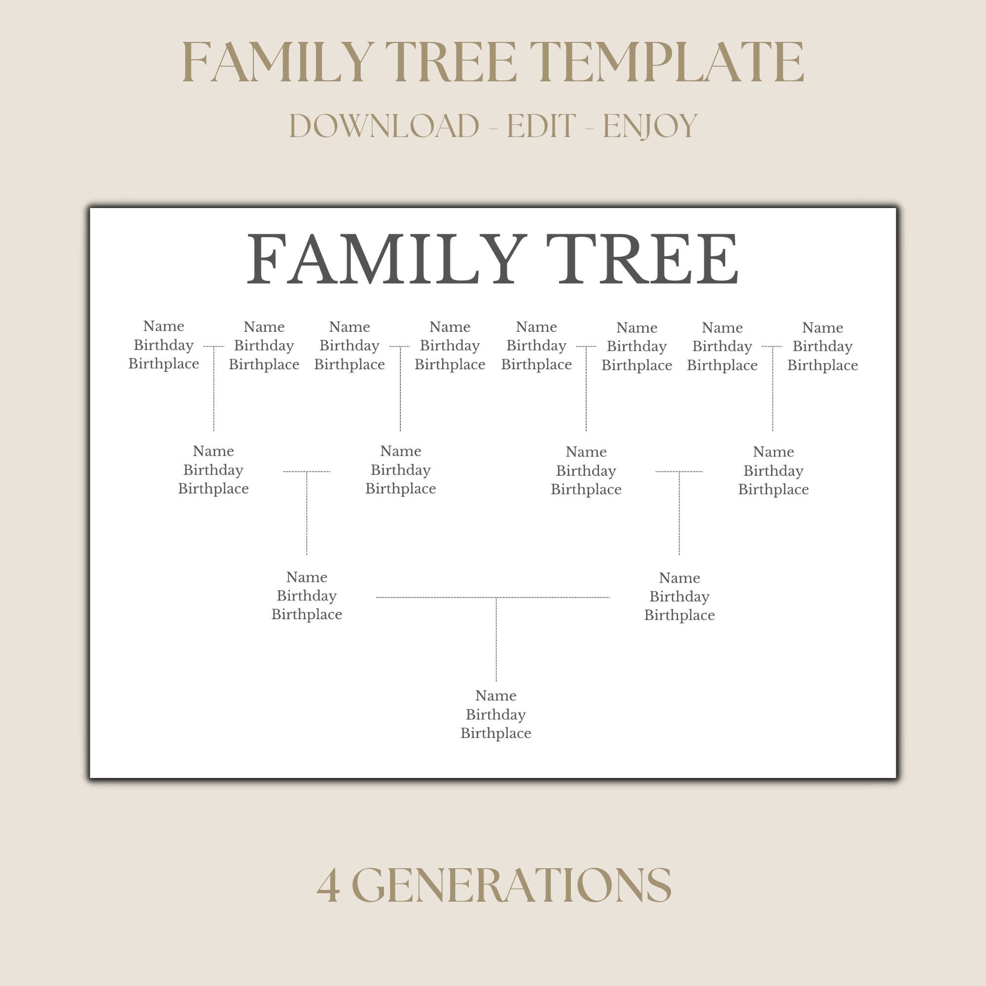 Ancestry Family Tree Chart, Editable Genealogy Chart, Customizable ...