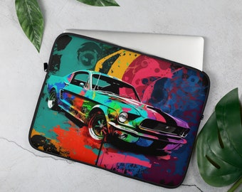 Housse pour ordinateur portable Ford Mustang abstraite avec fermeture éclair pour appareil de 13, 15 pouces | Protection d'ordinateur ou de tablette pour sac de voyage, sac à dos ou sac à main