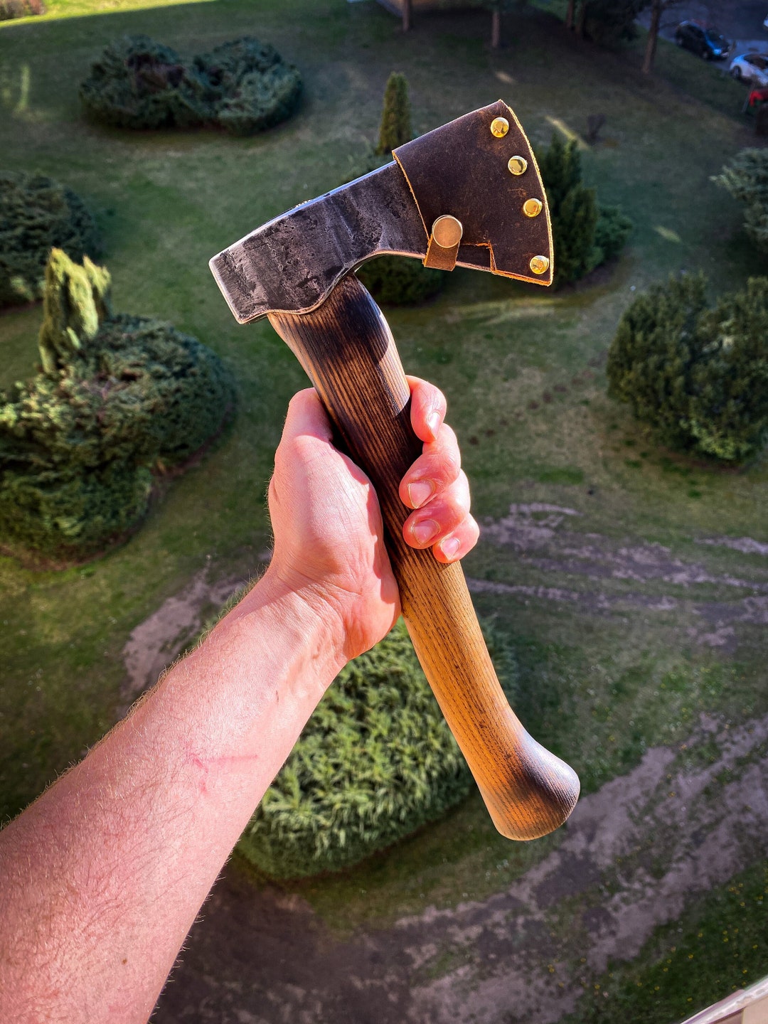 Survival Hatchet With Leather Sheath Outdoor Hatchet Camping Etsy