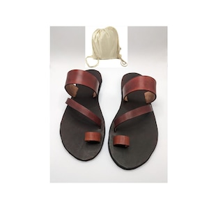 Women's handmade Greek sandals with ring with crossed strap, cowhide leather, vibram heel, 4 mm insole, 4 mm sole
