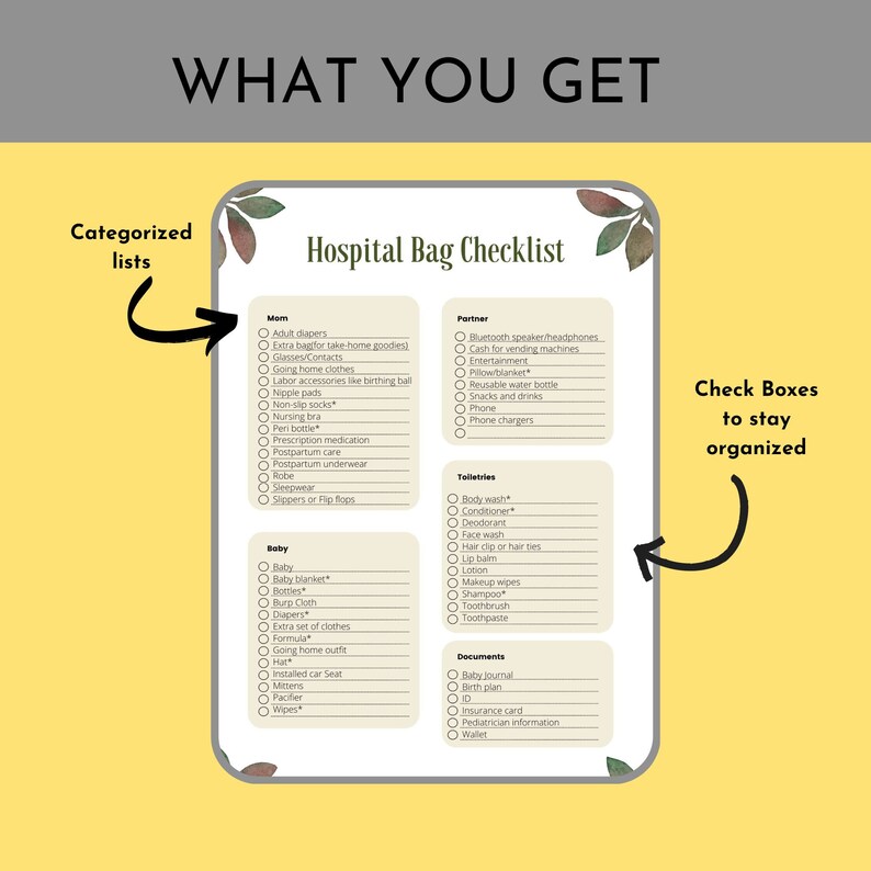 Printable Hospital Bag Checklist Labor and Delivery Etsy