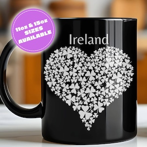 Love Irland Kleeblatt Herz Tasse - Irisches Stolz Geschenk für Sie oder Ihn - keltische Kaffeetasse für irische Liebhaber, Reisende, Expats, Fans der Grünen Insel