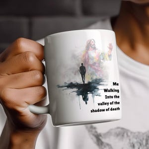 Christian Psalm 23:4 Mug – &#39;Yea, Though I Walk Through the Valley&#39; Bible Verse – 11oz Ceramic Mug – Inspirational Faith Gift for Men & Women