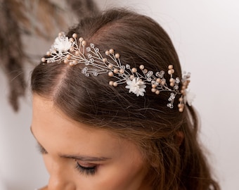 bridal hair vine with crystals and flowers,Gold Boho Wedding Hair Accessories,Bridal Accessories, Bridesmaid Hair