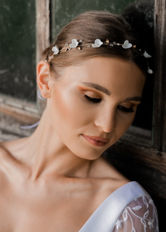 Gold Flower Bridal Hair Vine, Crystal Wedding Headpiece - Etsy display picture 3