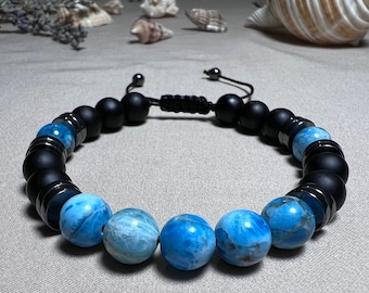 Apatite Gemstone Bracelet For Men,8mm Adjustable Healing Natural Stone, Men's Beads Jewelry,Handmade Men's Bracelet,Men's Precious Bracelet