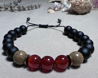 Red Agate Gemstone Bracelet For Men,Adjustable Healing Natural Stone, Men's Beads Jewelry,Handmade Men's Bracelet,Men's Precious Bracelet