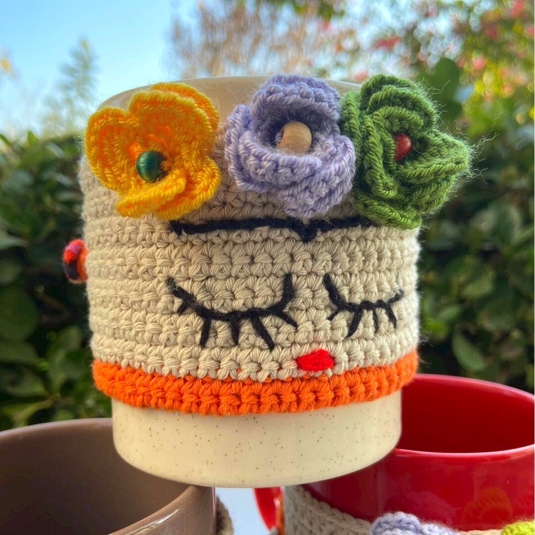 Frida Crochet Mug Cover Coffee Cup Cover Crochet Cozy Hand Etsy